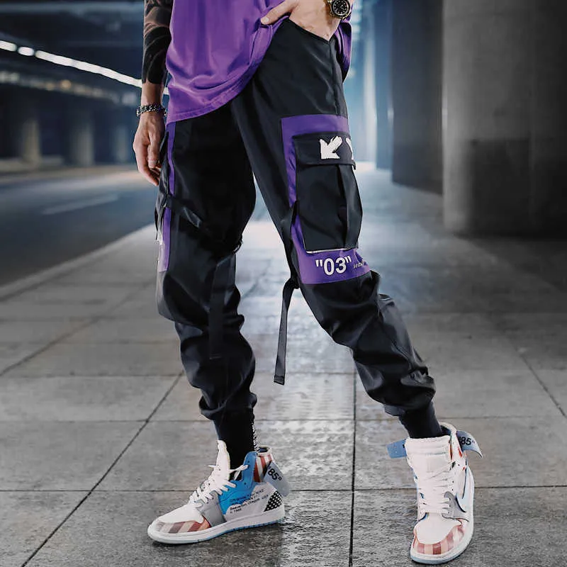 Hip Hop Cargo Joggers For Men Streetwear 2024 Black Cotton Elastic Taille Ribbons Casual Pants W117 Y0927 Van 11 56 DHgate