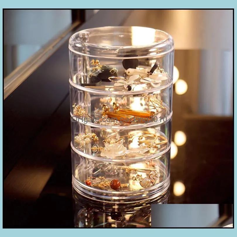 Transparent Jewelry Storage Boxes 4 Layers Revolving Box Plastic Small Accessories Bracelet Head Rope Finishing Storage Case SEA