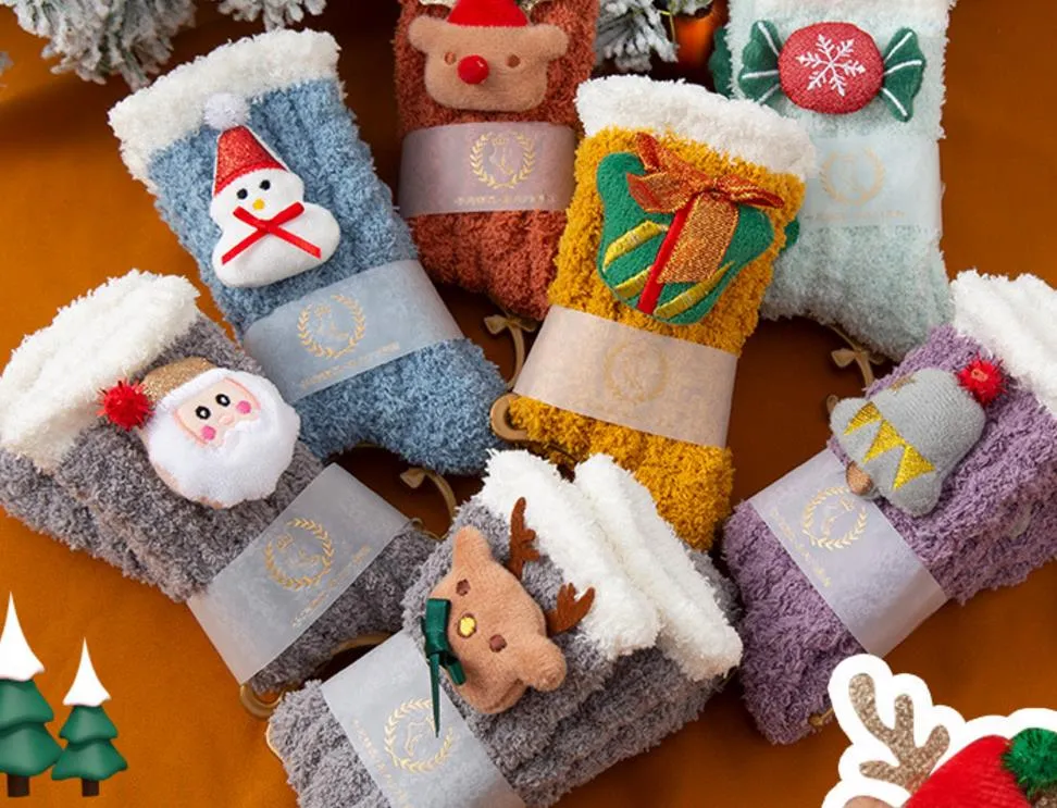 Fuzzy Christmas Holiday Socks With Doll Slipper Soft Cabin Fleece Mysig Fluffy Strumpor För Kvinnor Tjej Xmas Stuffers