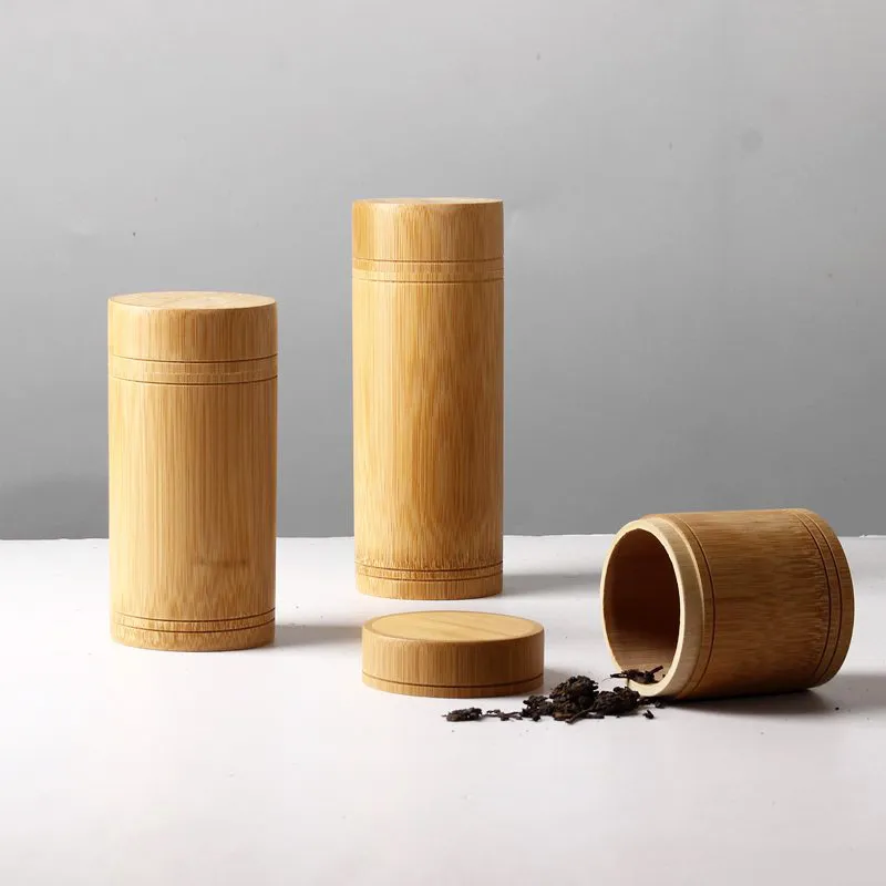 30 stks Natuurlijke Bamboe Tea Can Tea Canister Opbergdozen Reizen Verzegelde Draagbare Thee Koffie Container Kleine Jar Caddy Organizer