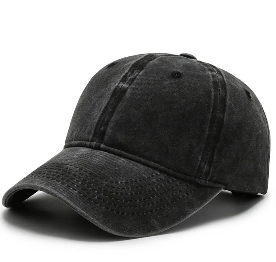 Ball Cap Retro Style Washed Denim Cotton Adjustable Faded Snapback Hat Visor Plain Big Kids Caps 14colors