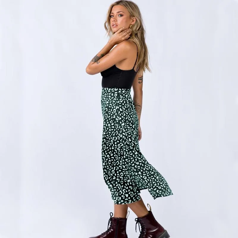 Skirts Spring & Summer Women Long Leopard Chiffon Printed Skirt American Sexy Zipper High Waist Mid Length
