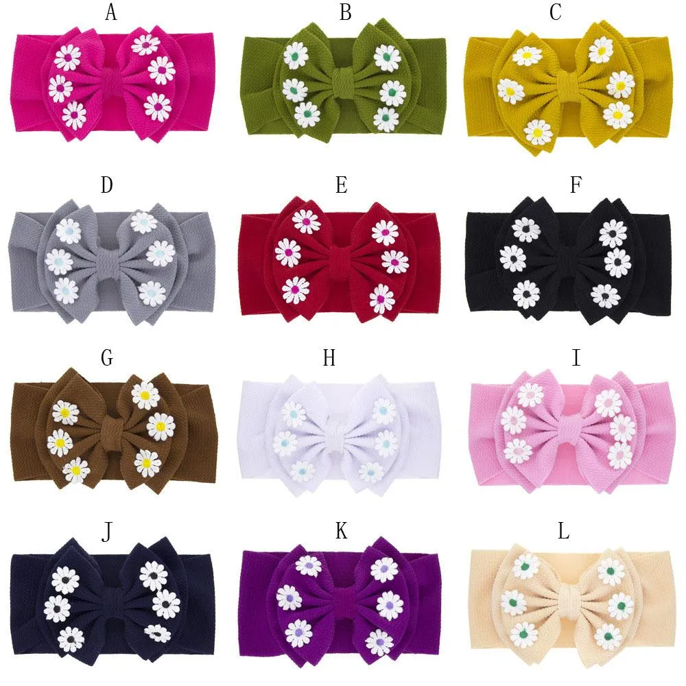 A981 Infant Baby Flowers Doppio strato Big Bowknot Fascia per bambini Fascia elastica per capelli Bambini Copricapo morbido Turbante Fasce per capelli