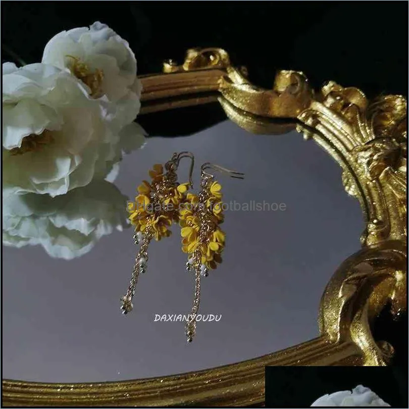 Brand Dangle & Chandelier Small autumn wild chrysanthemum Earrings female Xia Xianqi pearl small osmanthus flower Tassel