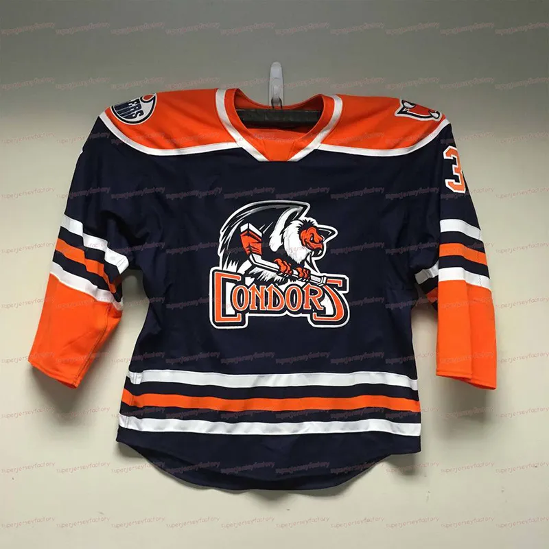 Custom Bakersfield Condors AHL Hockey Jerseys Polyester Orange Navy White Men s Women s Youth Sizes Breathable Full Sleeve Unisex Ice