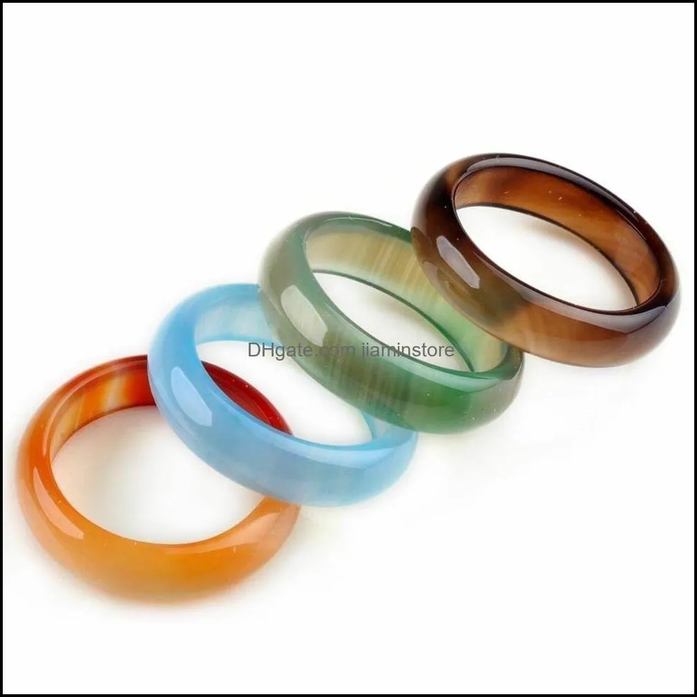 20pcs Wholesale Lots Colorful Mix Natural Agate Band Gemstone Rings Jade Jewelry