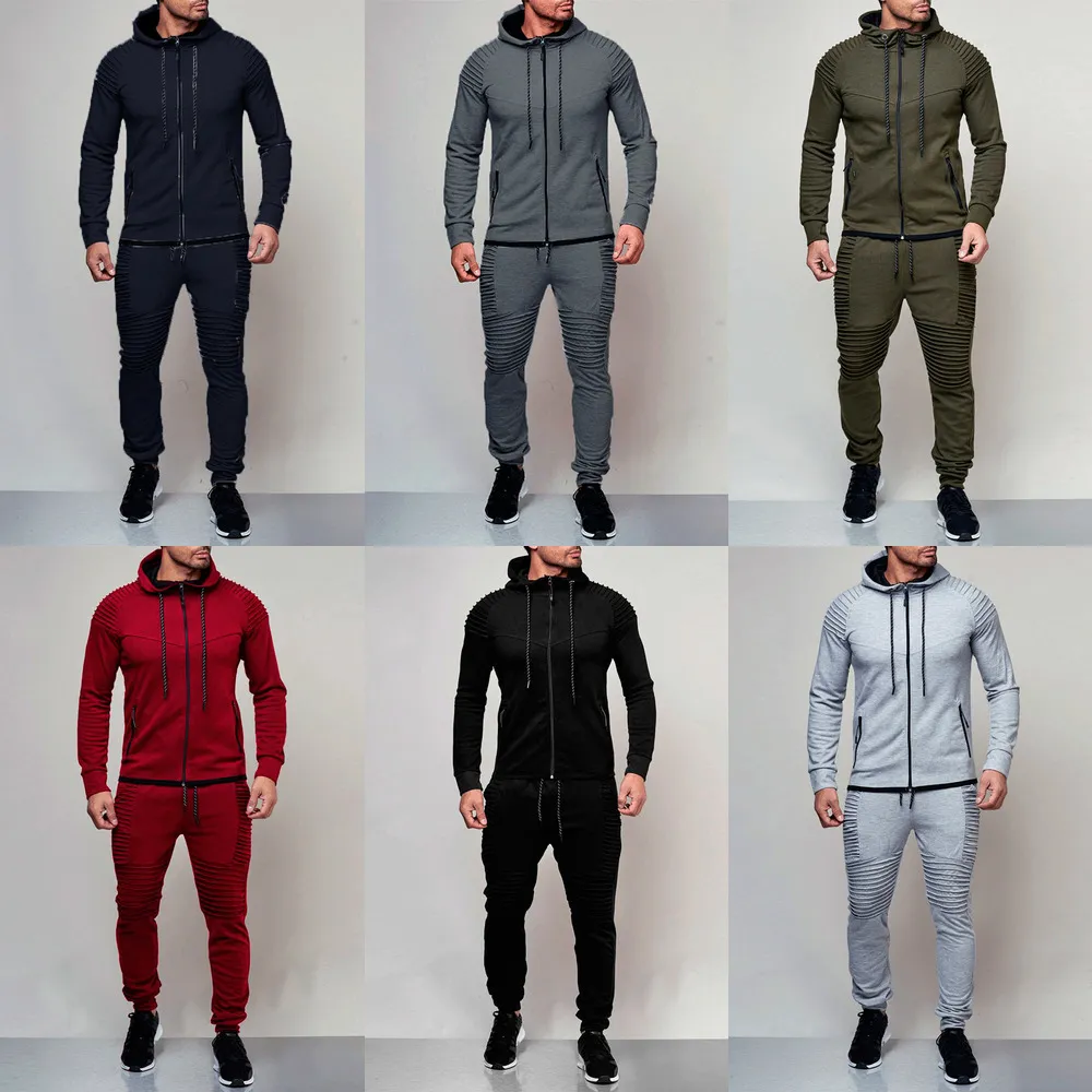 2 Piece Set Men Fashion Tracksuit Zipper Running Hoodies Sweat Suits Men's Drawstring Pullover Outfit Workout Streetwear X0610