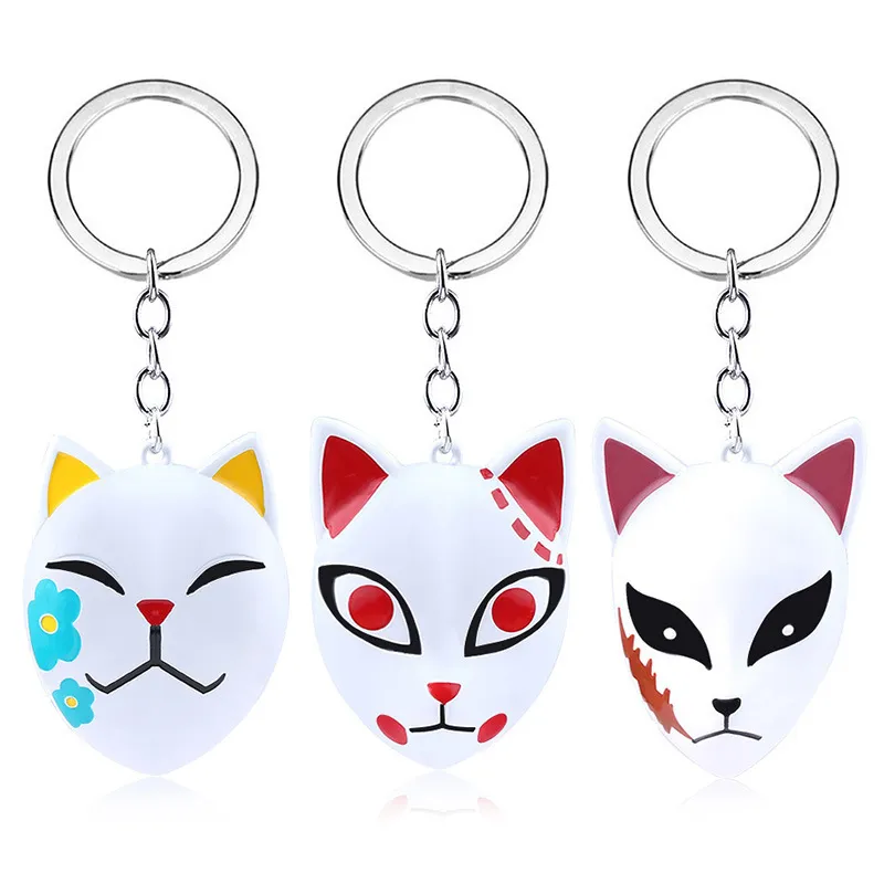 Anime Demon Slayer Kimetsu No Yaiba Kamado Nezuko Sabito Makomo Fox Mask Legering Sleutelhangers Ring Ketting Ketting Accessoires