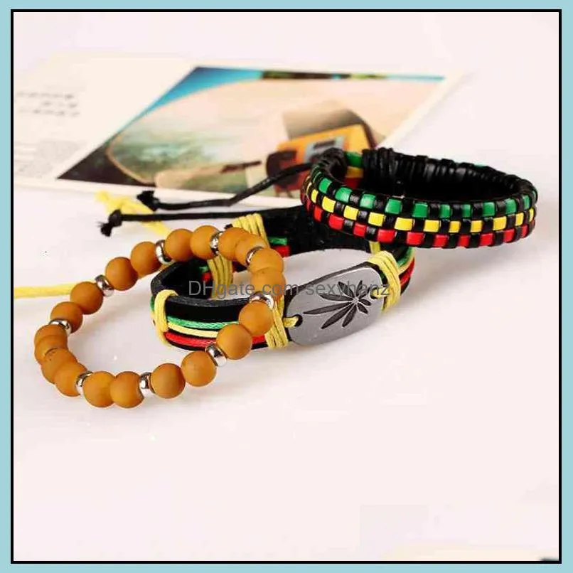 Bracelets bracelet Reggae Jamaica yellow green woven leather DIY leather accessories hip hip hip