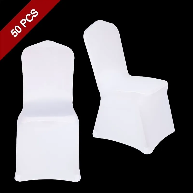 50PCs Universal Polyester Spandex Stretch Decor Chair Cover för bröllopsfest Bankett Hotel Dinning Celebration Ceremony Y200104