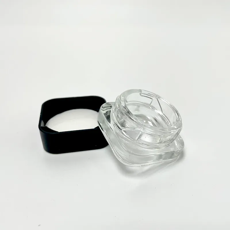 Lege 5 ml kindbestendige heldere fles kubus wax jar dab olieconcentraat glas cosmetische container met witte of zwarte dop