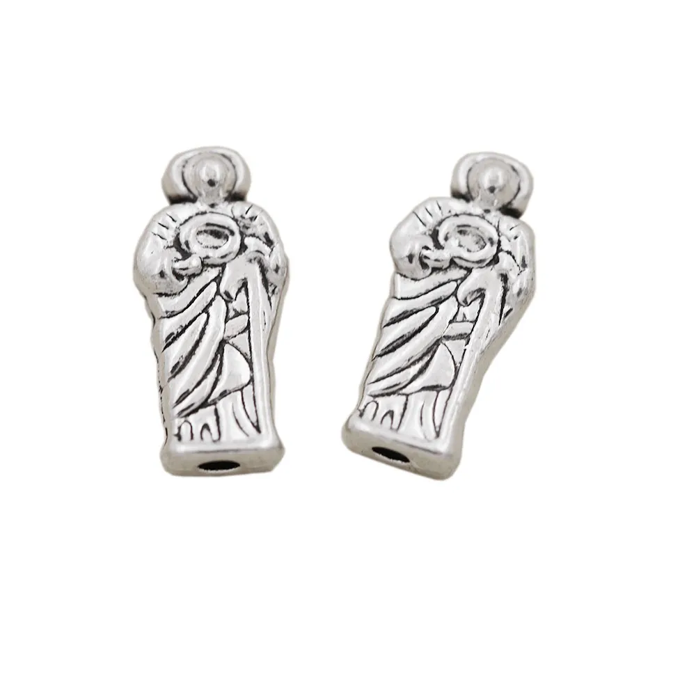 Alloy St Jude Medal Catholic Tubes Patronic Pequenos Burias Beads 12.6x6mm Antique Silver Spacers L1827 300 pcs / lote