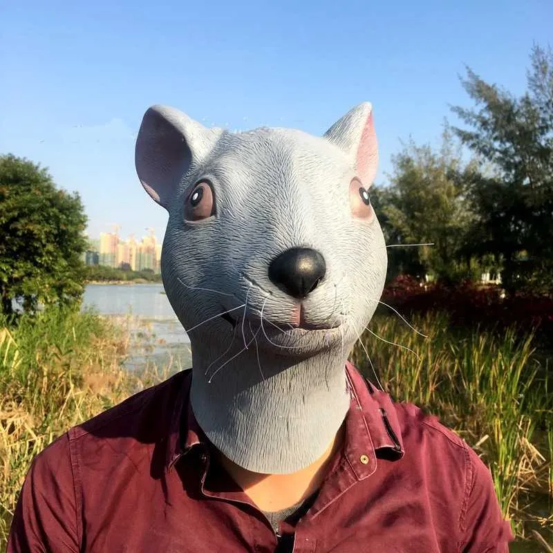 Funny Realistic Mouse Rat Latex Full Head Mask Halloween Costume Party Cosplay Prop Donald Masquerade DrUp Adults Gift X0803300u