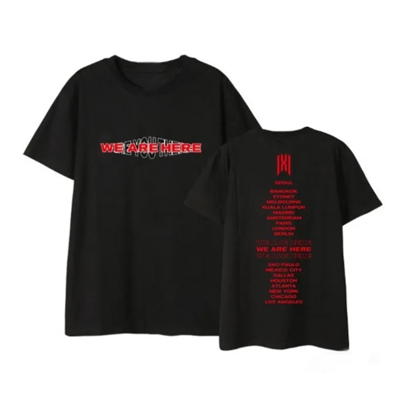 KPOP Monsta X Мы здесь World Tour Tour Tour Timply Pepring o Шея футболка Унисекс мода летняя футболка с коротким рукавом 210315