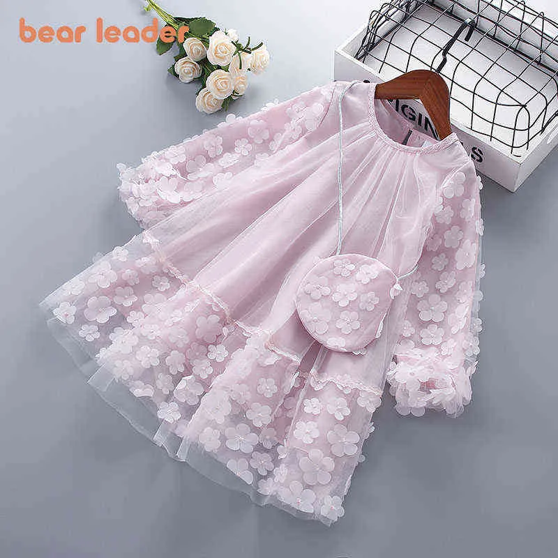 Bear Leader Kids Girls Princess Sweet Dresses Spring Autumn Baby Girls Flowers Appliques Costumes Wedding Cute Vestidos With Bag G1129