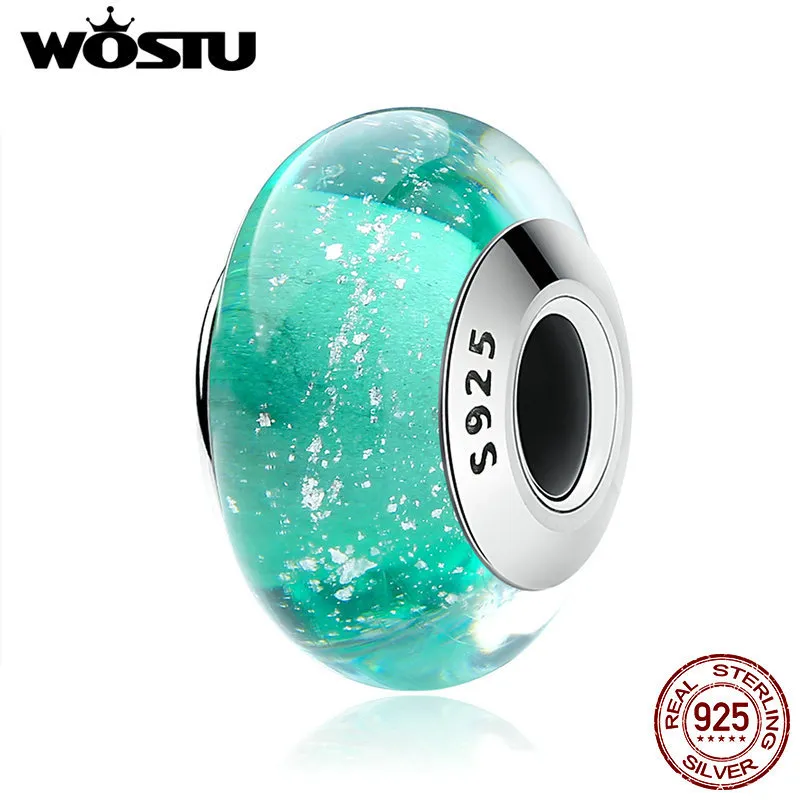 WOSTU Real 925 Sterling Silver Ariel Light Murano Szklane Koraliki Fit Oryginalna Bransoletka Srebrna Biżuteria CQZ021 Q0531