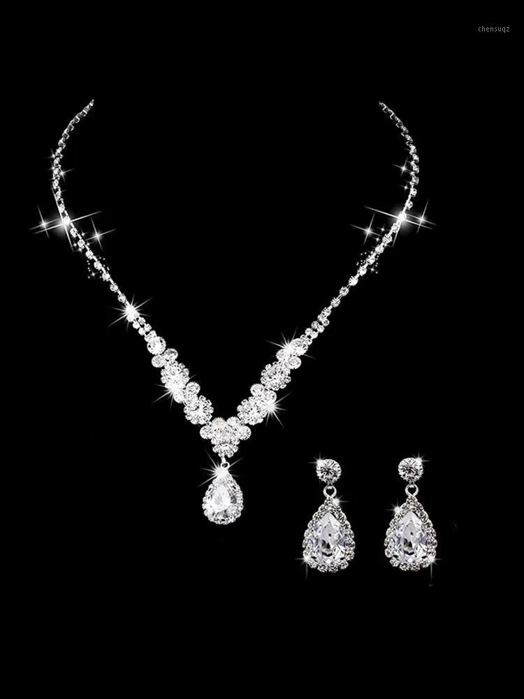 Örhängen Halsband 2022 Brud Smycken Satser Bröllop POGRECTORIES RHINESTONE ANGEL Teardrope Two Piece Suit Present Gift