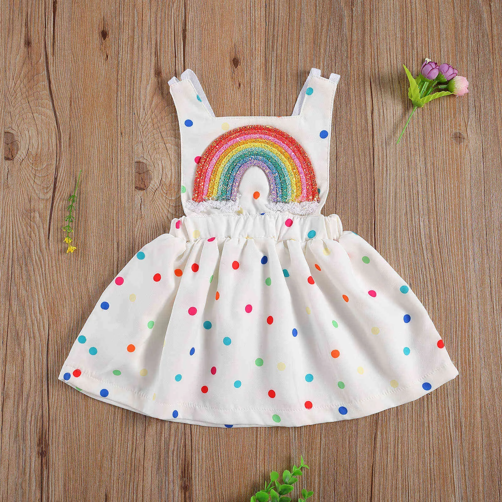 Pudcoco Neworn Baby Girlの服プリンセスドレス虹カラフルな水玉模様の赤ちゃん女の子Q0716のためのノースリーブの背中のないAラインドレス