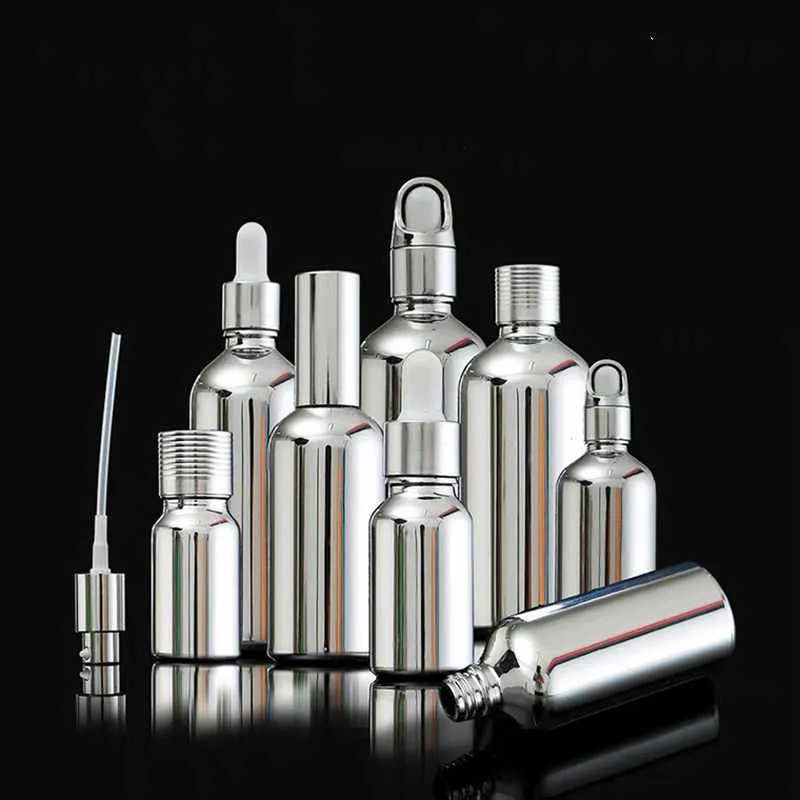 Wholesale Silver Color Glass Empty Perfume Spray Bottles Essential Oil Dropper Bottle Face Cream Jars for Travel Cosmetic Liquid