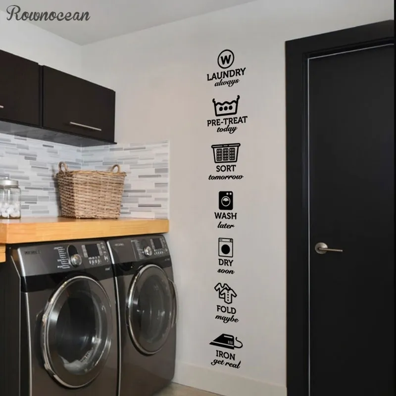 The rules of laundry decals, laundry tag stickers pattern,Wash Dry Fold Iron Laundry Room Vinyl Wall Quote Sticker Decal LY07 210615
