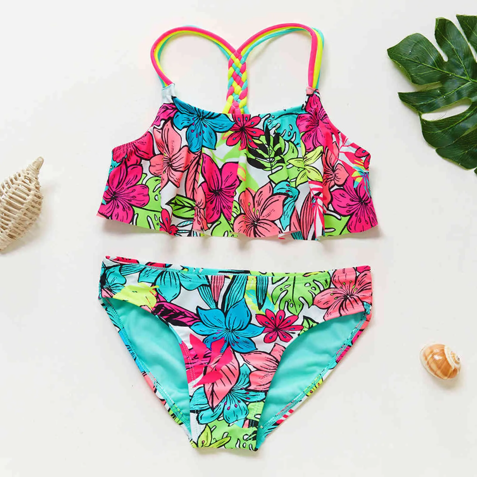 4 18Y Girls Swimwear Teenager Kids Bikini Set Tropical Floral Girls ...
