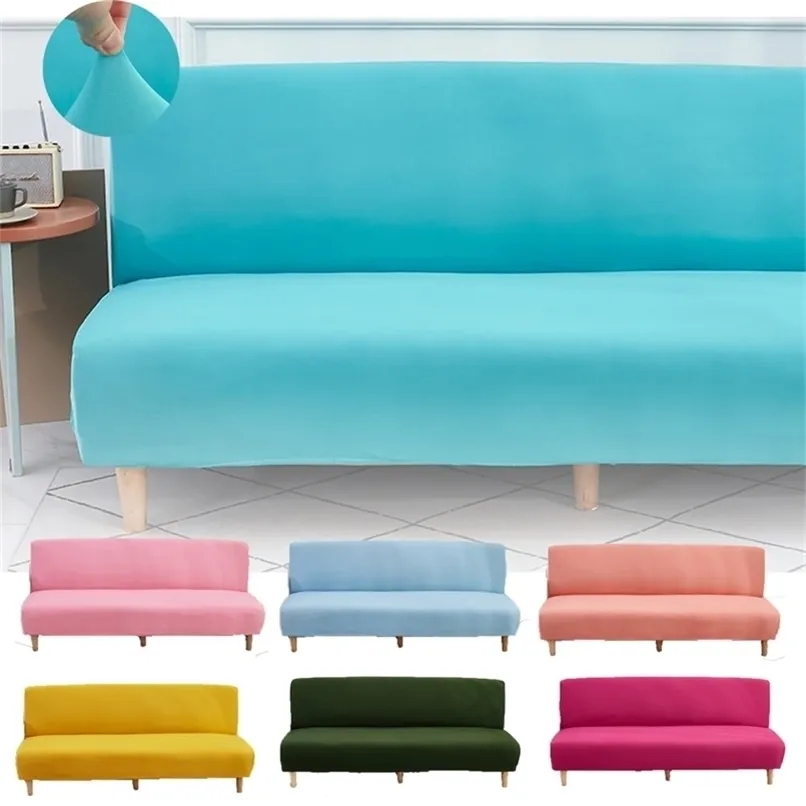 Sky Blue Solid Color Folding Sofa Bed Cover Without Armrest Spandex Elastic Decorative Seat Furniture CouchCover for Living Room 211116