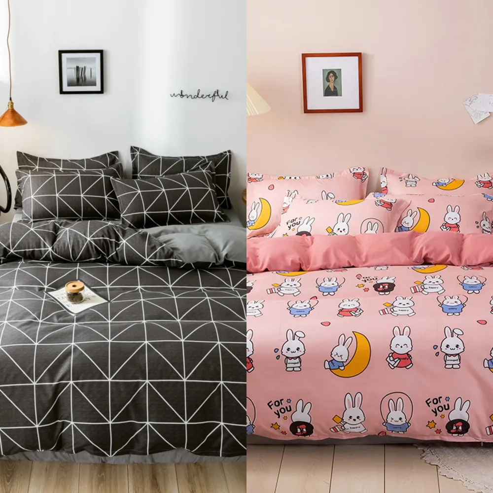 Lanlika rose fraise ensemble de literie linge de lit nordique rayé drap de lit couvre-lit housse de couette ensemble décor Textiles de maison Double C0223