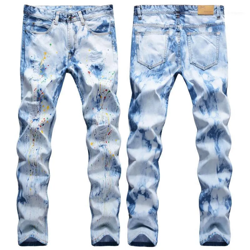 Hommes jean QMGOOD encre Splash trou peinture Point doux Denim hommes pantalon Slim Fit 2022 mode Streetwear Hip Hop1