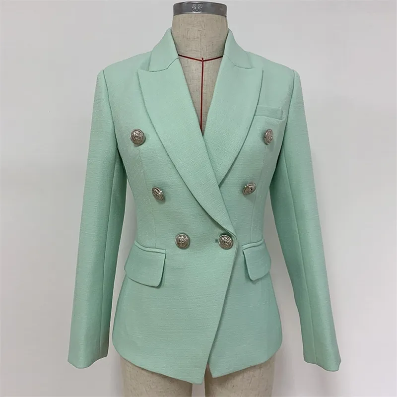 Femmes haut de gamme veste style tempérament à manches longues slim dames blazer pour l'automne et l'hiver classique petit costume vert menthe 210527