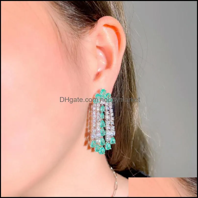 Dangle & Chandelier CWWZircons Chic Long Drop Tassel Light Green Cubic Zirconia Earrings For Women Wedding Banquet Bridal Party Jewelry