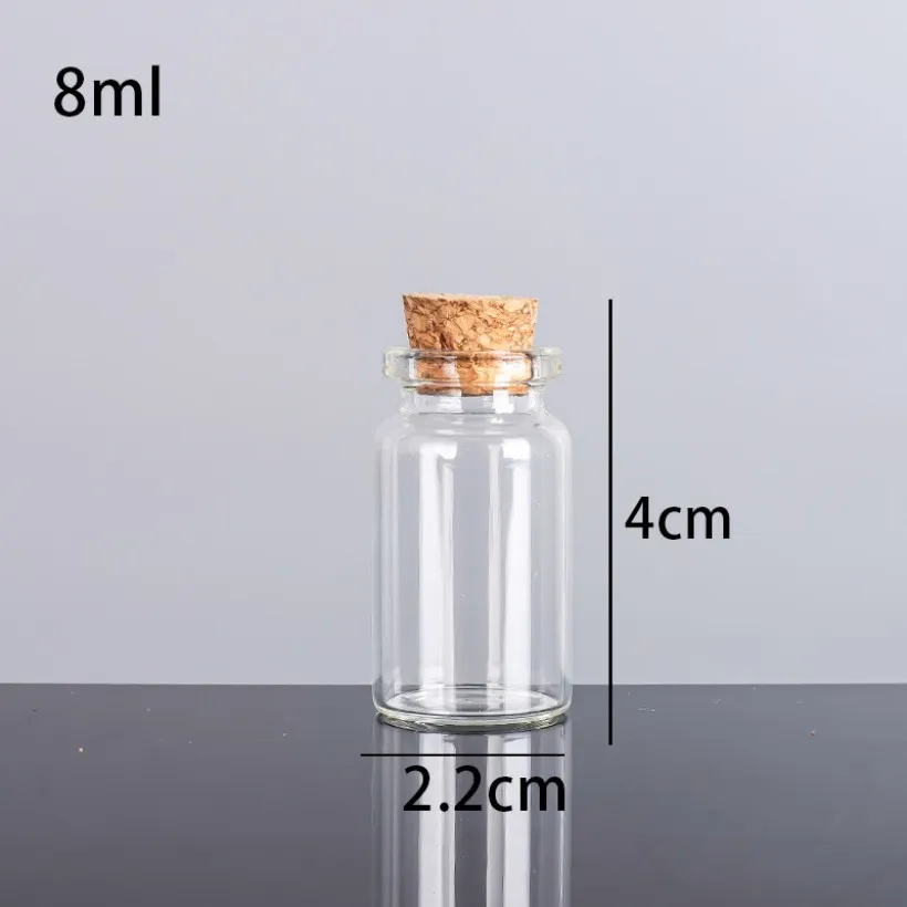 8 ml 22x40x12.5mm mantar tıpalar küçük cam şişeler, DIY dekorasyon mini iksir şişeleri iyilik, şişeler, mesaj cam kavanozlar flakon mantar