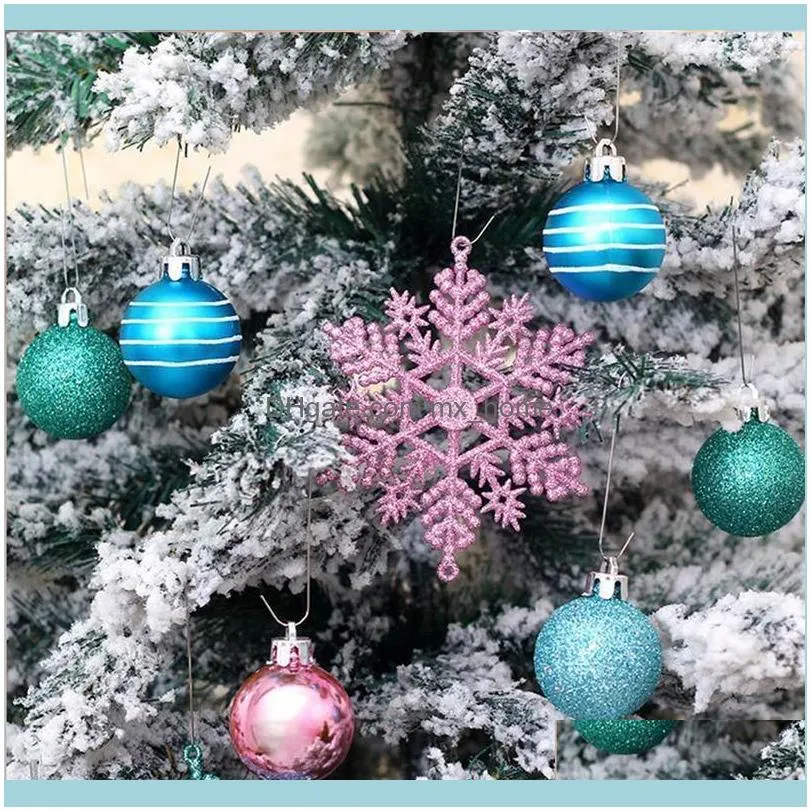 24Pcs Silver Pink Christmas Snowflake Shaped Set Christmas Decorations Christmas Ball Snowflake Pendant Set Xmas New Year Decor 201127