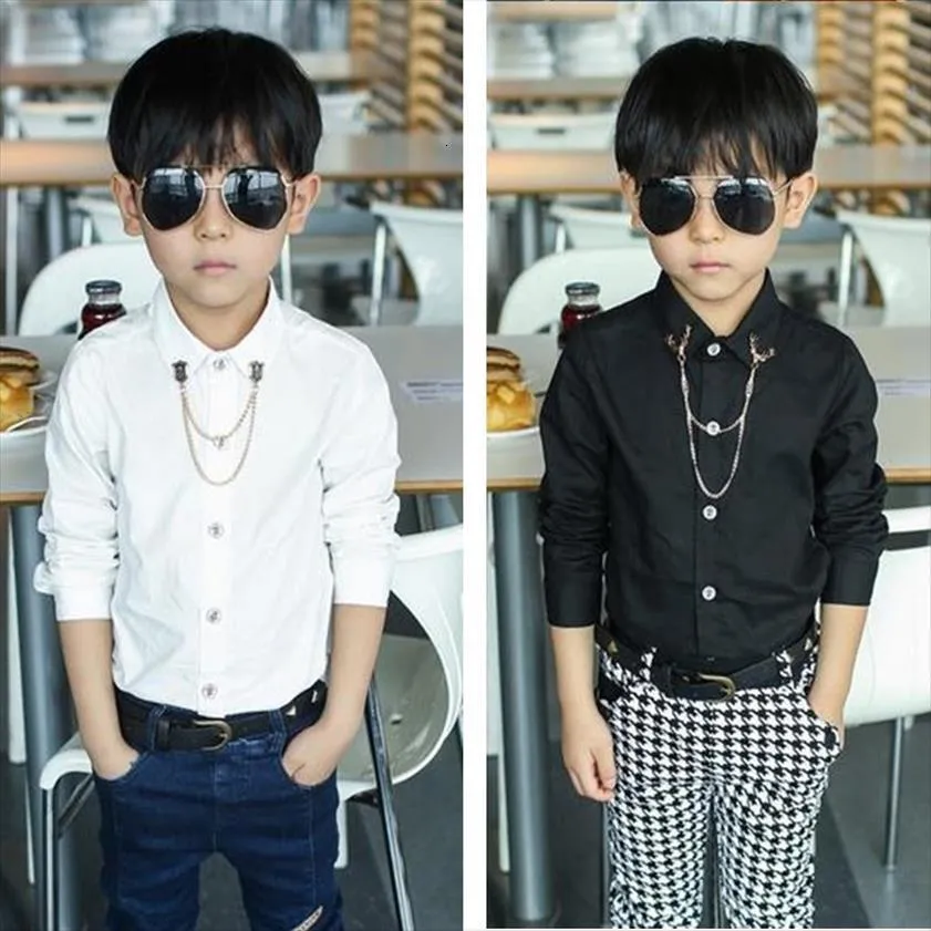 Camisas De Moda Para Niños Con Cuello De Metal Sólido Blanco Camisa Negra Manga Larga Para Niños Tapa Del Niño, H124 De 39,32 € | DHgate