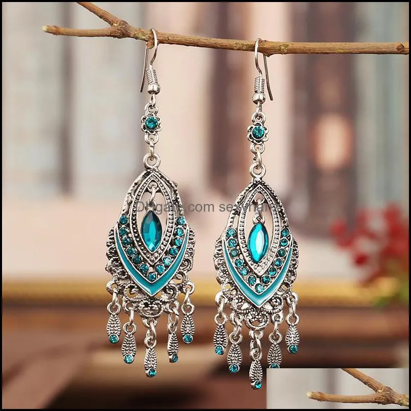 S1468 Hot Bohemian Fashion Jewelry Vintage Earrings Women`s Rhinstone Hollowed Dangle Tassels Earrings