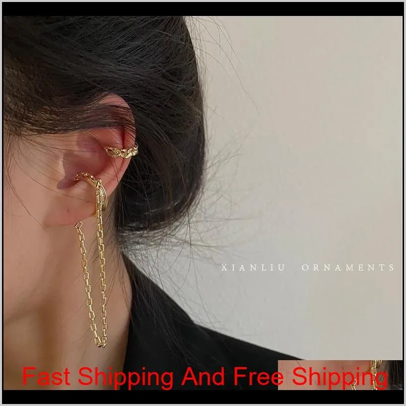 huanzhi 2020 new simple gold metal asymmetry long tassel no piercing ear cuff crystal hook clip earrings for women jewe jllyjk
