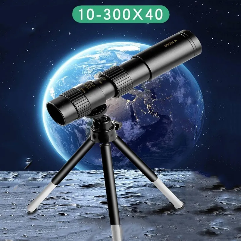 4K 10-300x40mm 슈퍼 텔레포 줌 삼각대 클립이있는 단환 망원경 휴대 전화 액세서리