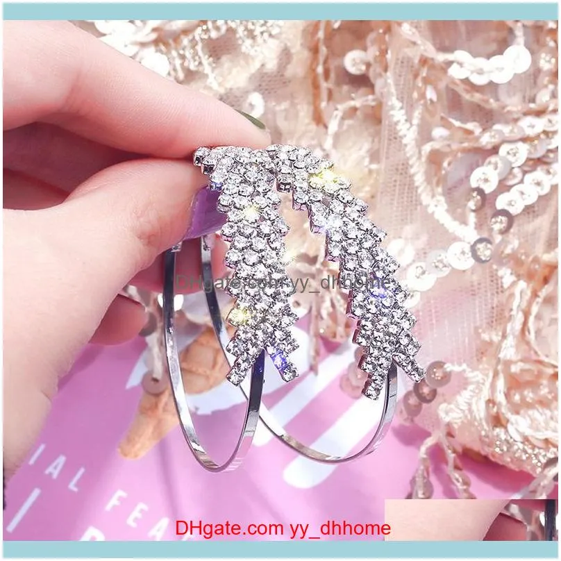 Luxury Shining Gold Silver Color Rhinestone Earring Fashion Big Round Hoop Earrings For Women Wedding Party Jewelry Gift & Huggie