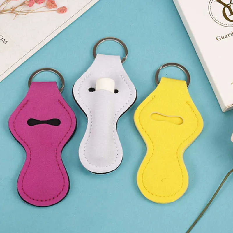 Neoprene Lipstick Keychain Sublimation DIY Chapstick Holder Personal Chapsticks Wrap Key Ring Sleeve Holder Party Favor YFA2901