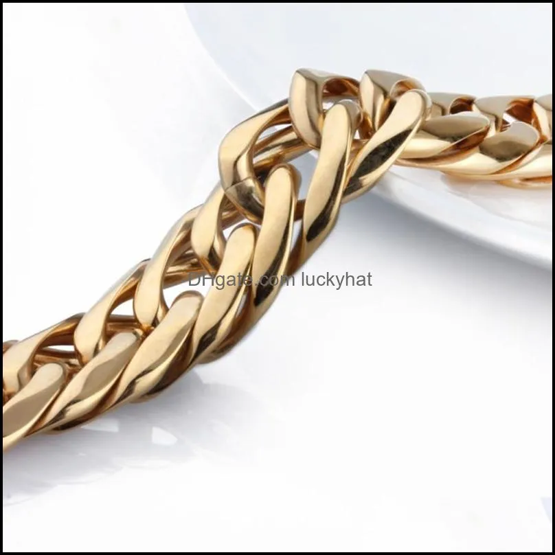 African Gold Color Link Chain Bracelets For Men 21.5cm Stainless Steel Bike Fashion Accessories Jewelry Link,