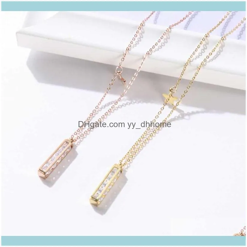 Chokers Fashion Crystal Zircon Pendant Necklaces For Women Tiny Star Rectangle Choker Korea Style Stainless Steel