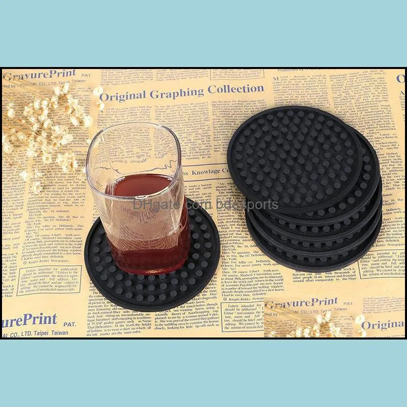 4.3inch 6pcs/set Black Round Silicone Drink Coasters Cup Mat Cup Costers Tableware with holder 60pcs