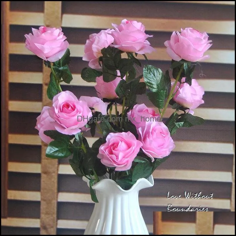 Wholesale Artificial flowers for home decoration flower Simulation three head roses hands wedding flowers 5pcs/lots