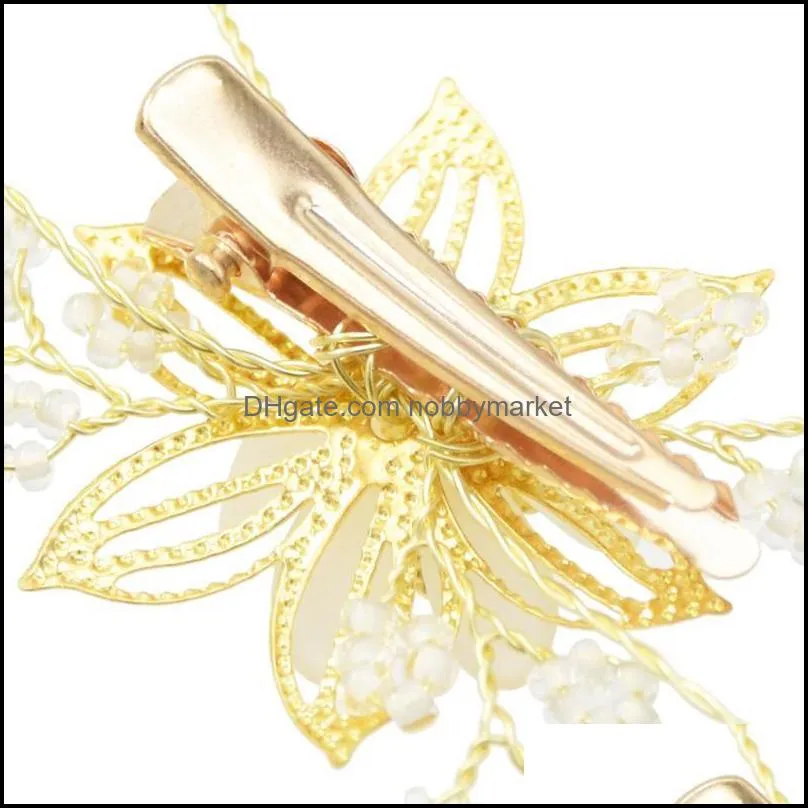Wedding Jewelry Sets 1 Set Baroque Pearl Gold Flower Hair Combs Clips Long Clip Earrings Bridal Headpiece Headdress Accessories