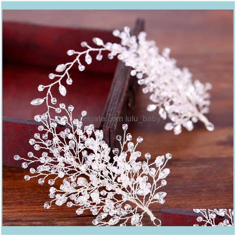 KMVEXO Rhinestone Beaded Tiaras Bridal Crown Headband Women Headpiece Floral Wedding Accessories Crystal Bride Hair Jewelry