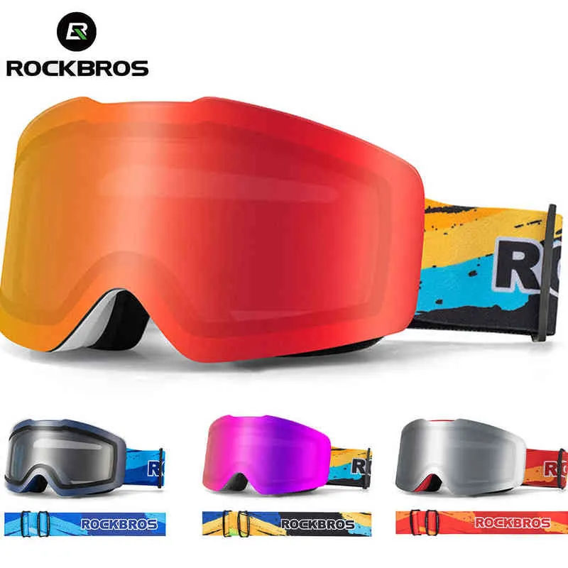 ROCKBROS Lunettes de ski Lunettes de ski photochromiques à double couche Verres polarisés anti-buée Lunettes de ski d'hiver Équipement de sport Hommes Femmes H1214