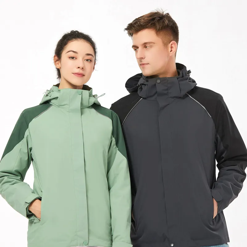 Chaqueta Abrigo para hombre Otoño e invierno Con capucha Impermeable y a prueba de viento Stormsuit Hombres y mujeres Mismo conjunto de tres en uno o dos piezas