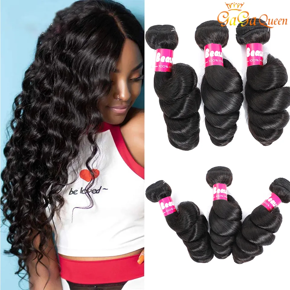 Virgin Peruvian Human Hair 4 Bundles Deal Peruvian Loose Wave Extension Grade 9A Peruvian Virgin Hair Loose Wave Weave Bundle