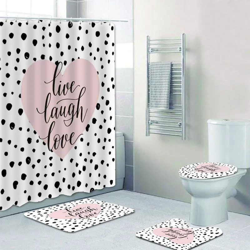 Douchegordijnen Stijlvol liefde Gordijnset Polka Dots Pastel Pink Heart Bad voor badkamermatten Tapijten tapijtdecoratie