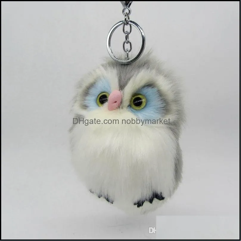 Cute Girls Rabbit Fur Pom Pom Owl Key Chain Women Fluffy Fur Pompon Nighthawk Keychain On Bag Car Trinket Female Jewelry Party Gifts