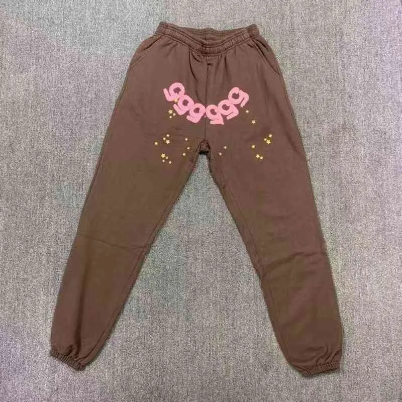 2022 Ny Brown Graffiti Spider Web Mönster 555555 Sweatpants Men Women 1 1 Högkvalitativ SP5DER PANTS JOGGERS TACKSTRING TROUSERS